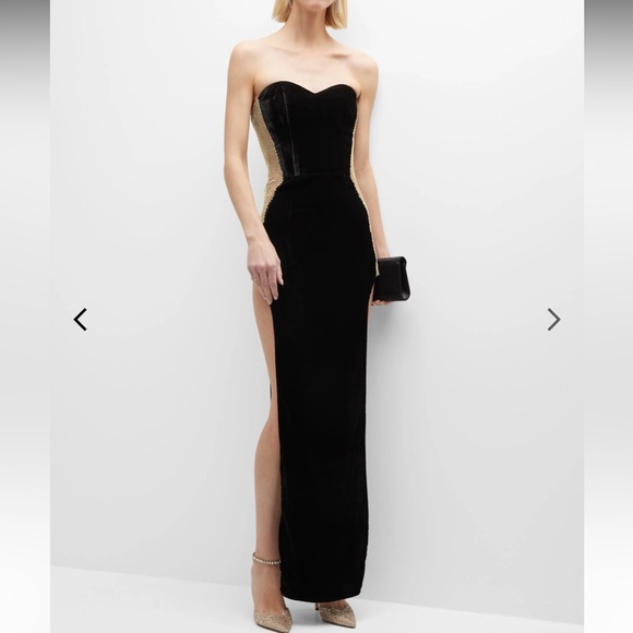 Santa Brands Crystal Velvet Strapless Slit Gown - Picture 3 of 8